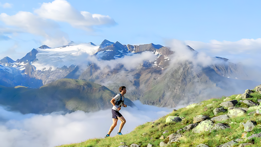 Mountain runner fueled by Long Run Coffee electrolyte infused coffee